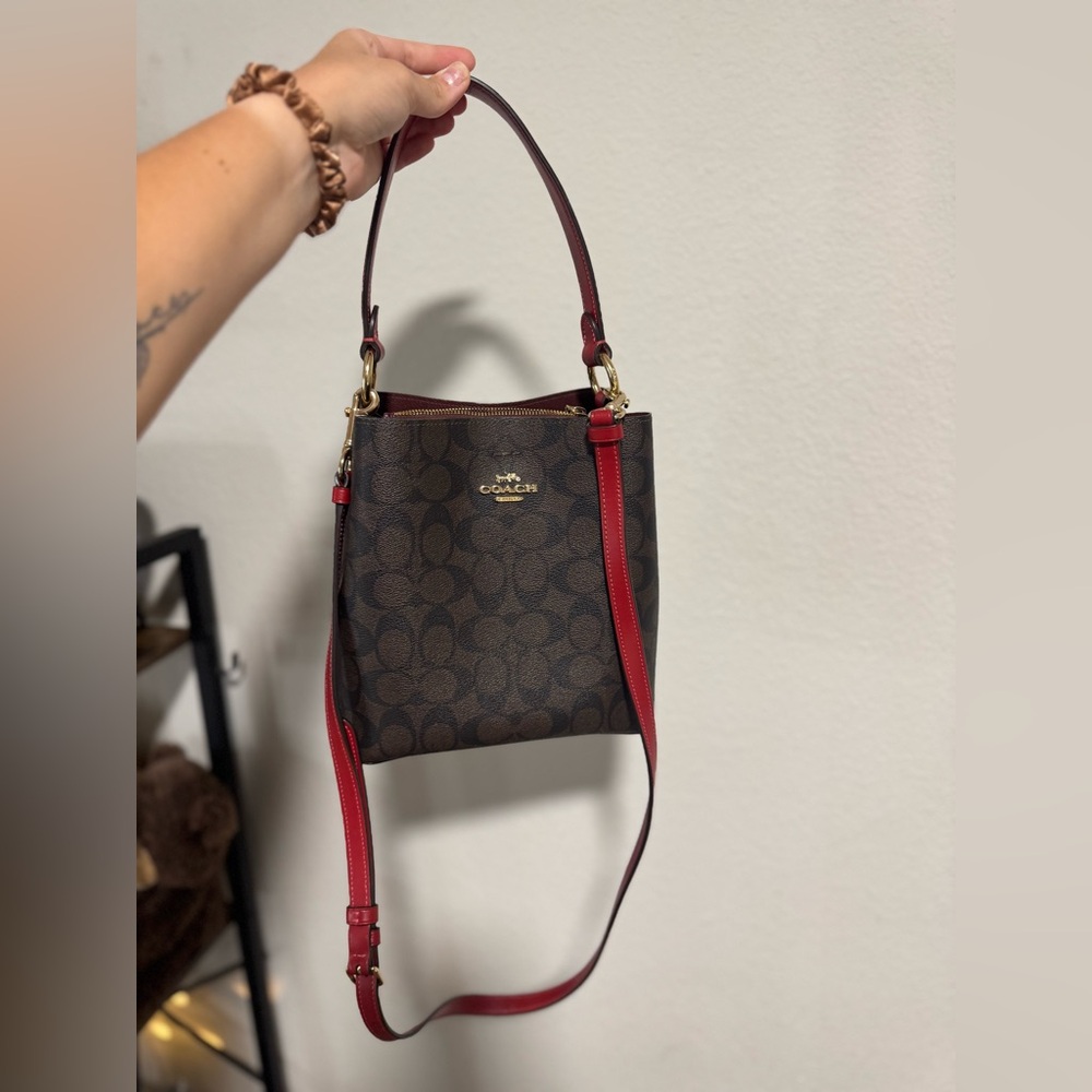 Coach Signature Brown and Red Crossbody Bag